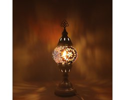 Turkse Lamp - Wit Mozaïek Lamp - Tafellamp - Marokkaanse Lamp - Oosterse Lamp - Recht Hoog model - bol diameter Ø 12 cm - Hoogte 42 cm - Authentiek - Handmade - Kleurrijk -
