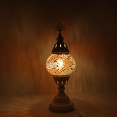 Turkse Lamp - Wit Mozaïek Lamp - Tafellamp - Marokkaanse Lamp - Oosterse Lamp - Recht  Hoog model -  bol diameter Ø  12 cm - Hoogte 42 cm - Authentiek - Handmade - Kleurrijk -