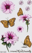 Temporary tattoo | tijdelijke tattoo | fake tattoo | margriet & vlinders | 120 x 75 mm