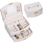 Sieraden Doos - Juwelen Box met Houder/ Spiegel - 4 Vakken – Zilver