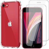 iPhone SE 2020 / SE 2022 / 8 / 7 Hoesje - Back Cover Anti Shock Siliconen Case Transparant Hoes + 2x Screenprotector Gehard Glas Beschermglas Tempered Glass Screen Protector