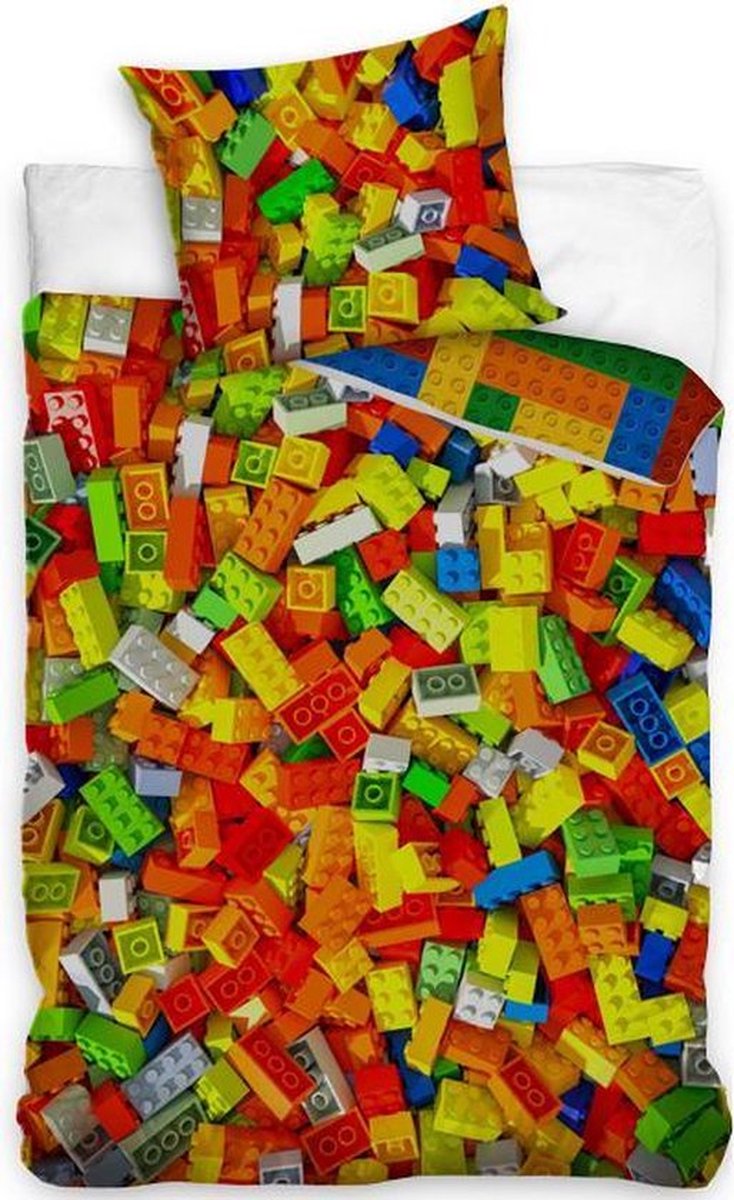 Dekbedovertrek Lego- 1persoons- 140x200- dubbelzijdig- Katoen- bouwstenen- bricks.