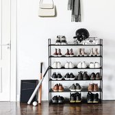 Schoenenrek met 6 niveaus, schoenenopslag van metaal, voor maximaal 30 paar schoenen, schoenenorganizer voor woonkamer, hal en kleedkamer, 92 x 30 x 113 cm, zwart HMLSA16BK