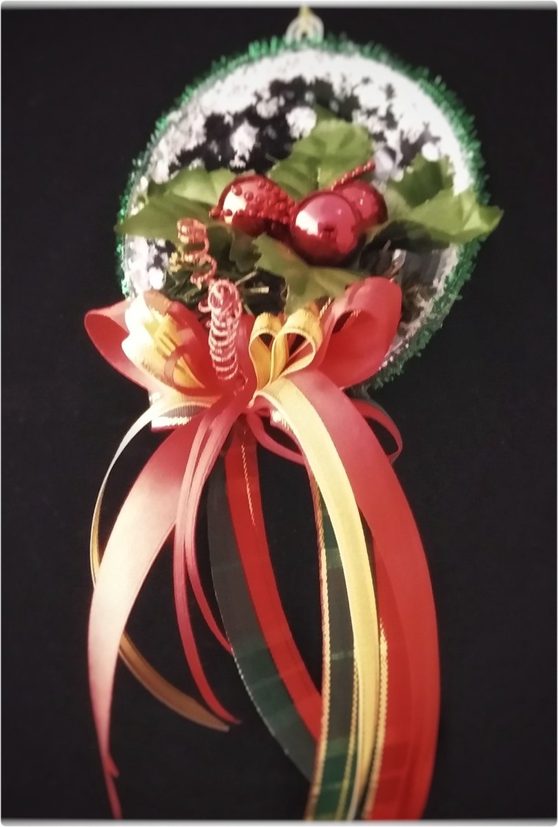 Donia Star Kerstboomversiering, Kerstbal handmade in Belgium - Transparent-rood-groen, 12cm diameter