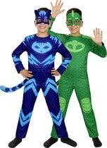 FUNIDELIA Catboy and Gekko Kostuum - Omkeerbaar Kostuum - PJ Masks - Maat: 122-134 cm