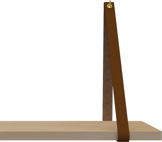 Leren Plankdragers - Handles and more® - 100% leer - LICHTBRUIN - set van 2 leren plank banden