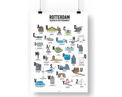 Artprint Rotterdam volgens de Rotterdammert - A3 formaat - Rotterdamse bijnamen - Rotterdam ABC poster - Rotterdamse gebouwen illustraties