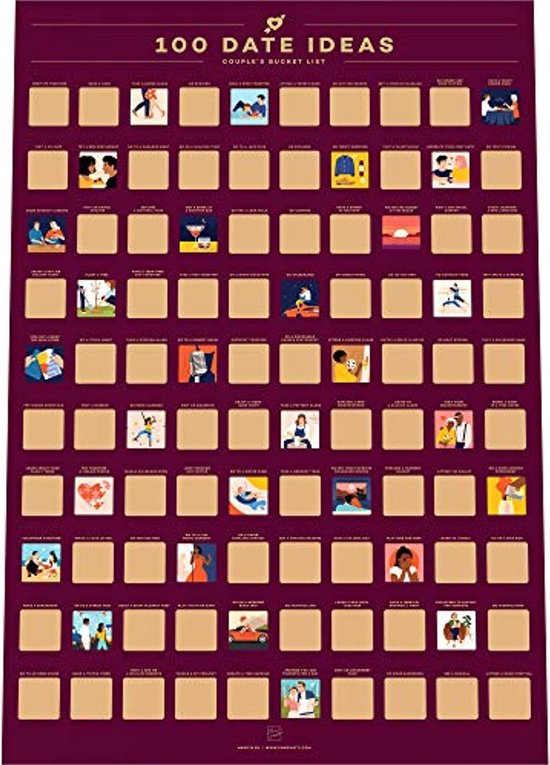Happygetfit -100 Dates Scratch Off Poster - 100 Afspraakjes Krasposter - Bucketlist Stelletjes - Cadeau-idee voor Valentijnsdag (42 x 59,4 cm)