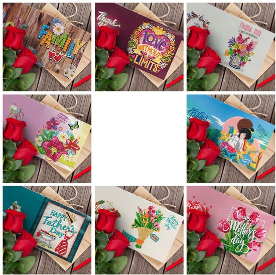TUMYBCC Diamond Painting Verjaardagskaartenset, 6 stuks 5D diamond