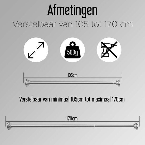 Qproducts Gordijnroede Zonder Boren 105 tot 170 cm Uitschuifbaar