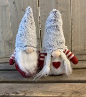 kerst- gnome - staand - Set van 2 - kerstkabouter - rood/wit - 23cm hoog