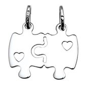 Vriendschapshartje® Breekplaatje puzzelstukjes met hartjes zilver - hart hanger - puzzel - breekhart
