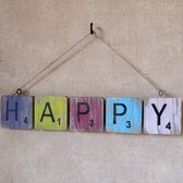 Houten Tekst Hanger HAPPY Letters Shabby 40 cm
