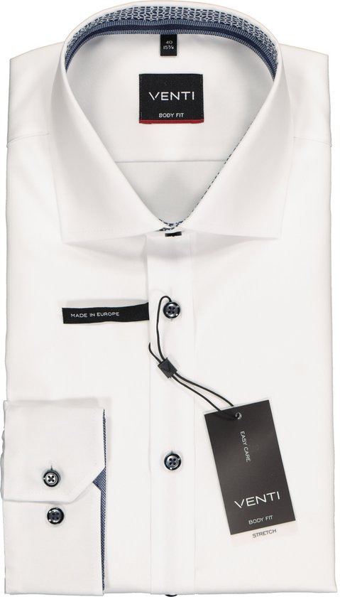 VENTI body fit overhemd - wit twill (contrast) - Strijkvriendelijk - Boordmaat: 44