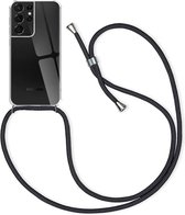 Samsung S21 Ultra transparant TPU hoesje met koord - Zwart koord - TPU - Stevig - Telehoesje - Goedkoop - Necklace - Neckstrap - Telefoon koord - Telefoonhoesje met koord - Ketting koord - Verstelbaar koord