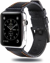 Leren Geschikt voor Apple watch bandje Zwart/Oranje met klassieke zwarte gesp 42mm-44mm