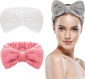 LIXIN Set 2 Stuks Make-up Haarbanden - Wit, Roze - Cosmetische hoofdband - Haarband volwassenen - Bandeau - Vrouwen - Dames - Tieners - Meiden - Dans - Yoga - Hardlopen - Sport - Haaraccessoires