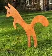 Marys Metals - tuindecoratie - springende vos - 70 cm hoog - tuinsteker - gazonsteker - metaal - roest - tuinbeeld