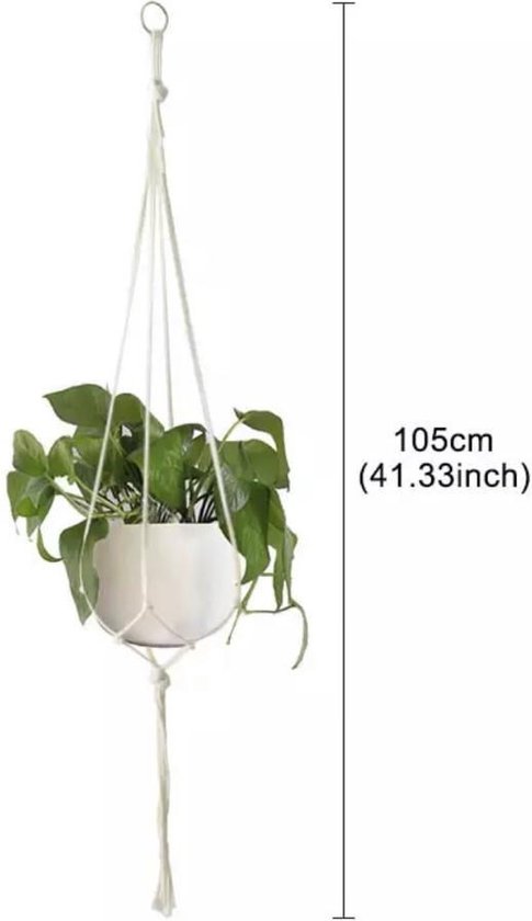 Macrame-Plantenhanger-decoratie-plant-105cm-bloempot-Wit-set-2-stuks |  bol.com