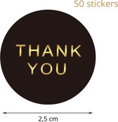 Thank you stickers - 50 stuks - 25 mm - Bedankt stickers - Small business packaging - Thankyou stickers - Sluitstickers - Sluitzegel - Verpakkingsmateriaal - Sticker - Zwart/Goud