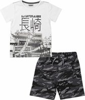 DJ Dutchjeans - Kledingset - 2delig - Short Camo bruin - Shirt Wit met print - Maat 92