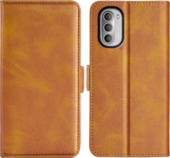 Coque Motorola Moto G51, MobyDefend Luxe Wallet Book Case (fermeture latérale), marron clair | Étui pour téléphone portable/étui pour téléphone adapté à : Motorola Moto G51