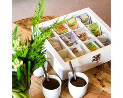 Theekist large - witte theedoos 12 vaks - echt glas - met weerstandsscharnier - niet gevuld met thee