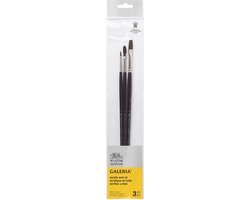 Winsor & Newton 5790610 Galeria Acrylpenseel Set 3 – 3 Penselen met Lange Steel voor Acrylschilderen ( Rond 2, Plat 8, Filbert 4 )
