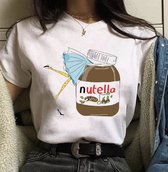 Wit t-shirt met Meisje in pot Nutella als print Size S