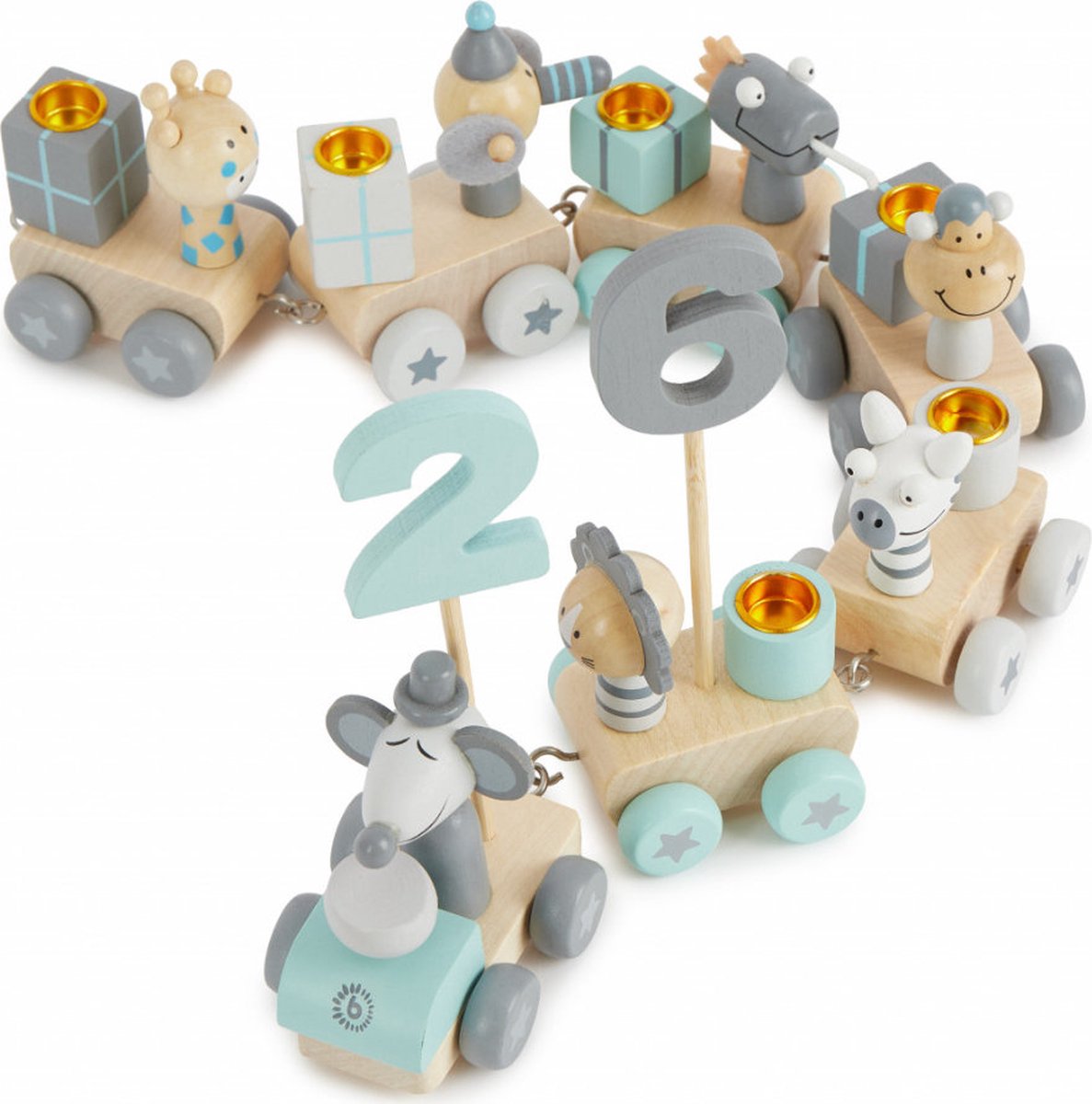 Bieco Houten Verjaardagstrein met Kaars & Cijfers – Verjaardag Decoratie Kind – Leeftijd 1-6 Jaar – Herbruikbare Tafeldecoratie