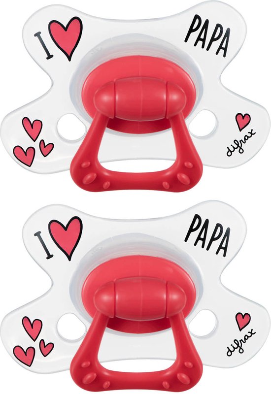 Difrax Sucette 20+ Mois Natural - I Love Papa - Rouge / Wit - 2