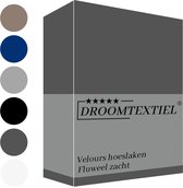 Droomtextiel Hoeslaken Velours Antraciet ( Tweepersoons 160x200/220 cm ) 220 g/m2 Excellente Kwaliteit - Fluweel Zacht - 35 cm Hoekhoogte -  Rondom Elastiek -