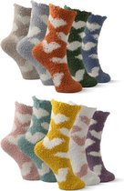 Jolly Socks - Huissokken dames - Fluffy sokken - Warme sokken - Dikke Sokken - Vrolijke sokken - Thermo sokken - Hartjes sokken - Maat 35-42 - 10 Paar
