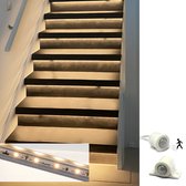 Trapverlichting led strips 130cm in aluminium profiel - Set voor max. 16 treden - Warm wit licht - Met bewegingssensoren