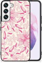 Silicone Case Geschikt voor Samsung Galaxy S22 Smartphone Hoesje met Zwarte rand Roze Bloemen