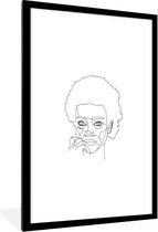 Photo dans le cadre - femme art illustration Line avec AFRO noir cadre photo fond blanc avec monture 60x90 60x90 cm - affiche dans le cadre (Décoration murale salon / chambre à coucher)
