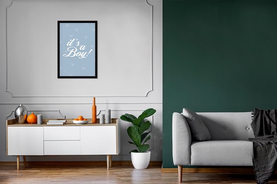 Cadre photo avec affiche - It's a Boy - Boy - Baby shower - Blauw - Coeur - Born - 40x60 cm - Cadre pour affiche