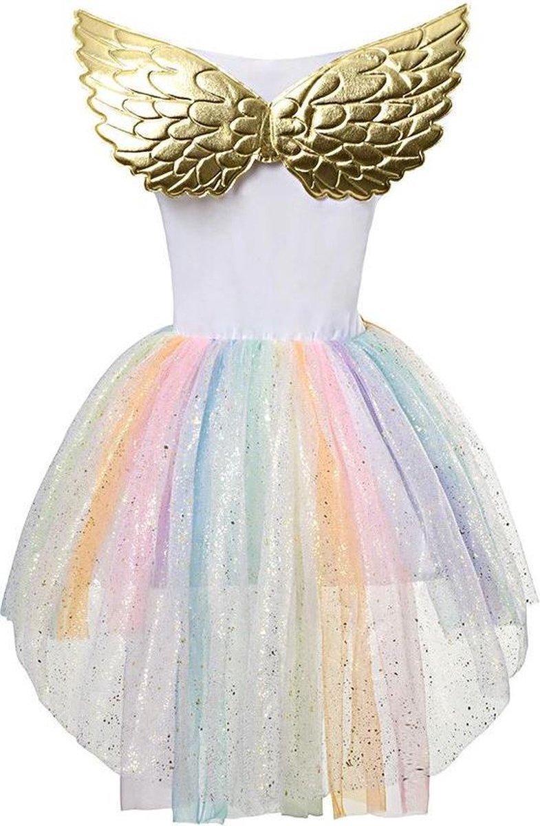 Joya Kids® Regenboog Eenhoorn Verkleed Jurk Set | Unicorn Jurk kostuum | Prinsessen jurk verkleedjurk + Haarband | (M) | Cadeau meisje — afbeelding 7