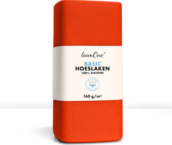 Loom One Hoeslaken – 100% Jersey Katoen – 160x220 cm – tot 35cm matrasdikte– 160 g/m² – voor Boxspring-Waterbed - Oranje