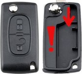 Peugeot - klapsleutel behuizing - 2 knoppen - HU83 sleutelbaard met zijgroef - CE0523 zonder batterijhouder in de achterdeksel - batterijhouder vast op de printplaat