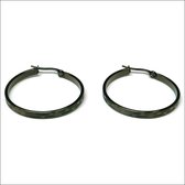 Aramat jewels ® - Zwarte rvs oorringen strepen 35mm zwart chirurgisch staal