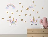 Stickerkamer unicorn muursticker set met hartjes, sterren, regenboog en vallende ster - kinderkamer