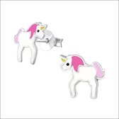 Aramat jewels ® - Kinder oorbellen eenhoorn unicorn roze wit 925 zilver 10mm x 9mm