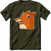 Friendly fox T-Shirt Grappig | Dieren vos Kleding Kado Heren / Dames | Animal Skateboard Cadeau shirt - Leger Groen - M