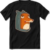 Hoodie fox T-Shirt Grappig | Dieren vos Kleding Kado Heren / Dames | Animal Skateboard Cadeau shirt - Zwart - XL