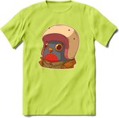 Duif met helm T-Shirt Grappig | Dieren vogel Kleding Kado Heren / Dames | Animal Skateboard Cadeau shirt - Groen - 3XL