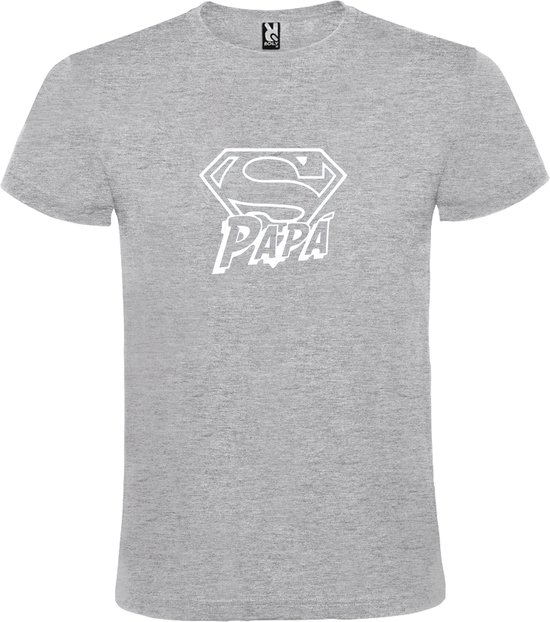 Grijs t-shirt met 'Super Papa' print Wit  size S