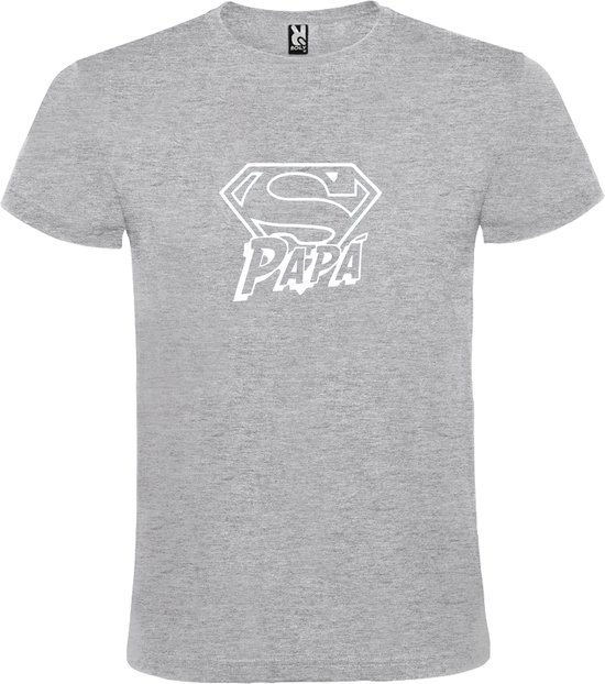 Grijs t-shirt met 'Super Papa' print Wit  size XXL