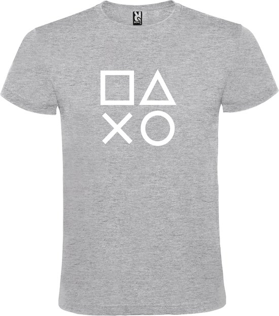 Grijs t-shirt met Playstation Buttons print Wit