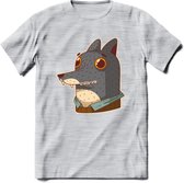 Casual wolf T-Shirt Grappig | Dieren Kleding Kado Heren / Dames | Animal Skateboard Cadeau shirt - Licht Grijs - Gemaleerd - XL
